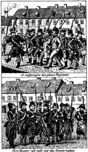 10.Karykatura wyśmiewająca Żydów jako żołnierzy, 1833 rok.